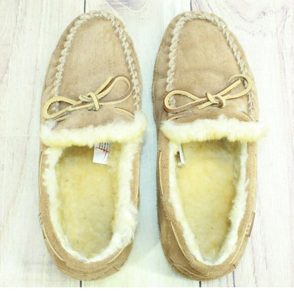 LL Bean Brown Suede Wicked Good Shearling Lined Moccasin Slippers Size 10 M - Picture 7 of 9